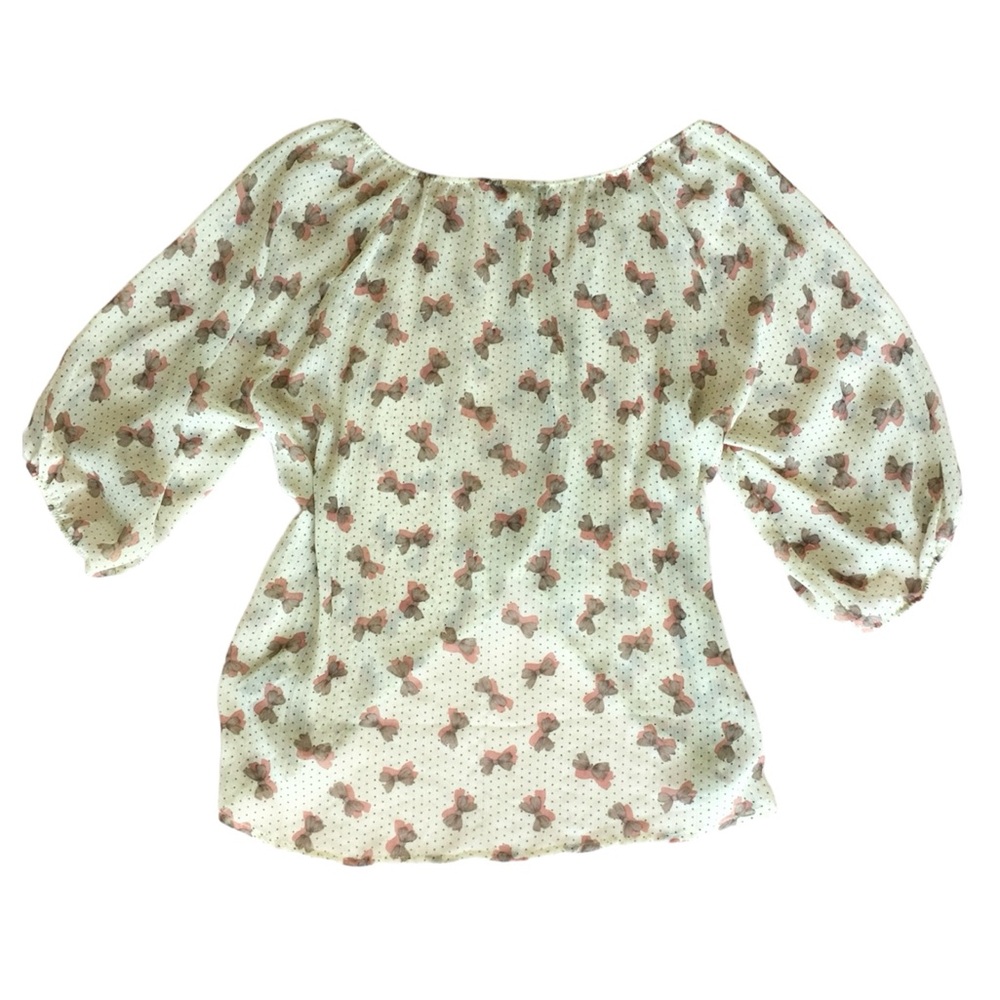 SHEER POLKADOT & BOWTIE BLOUSE • SIZE M • XXI (F21) - Picture 2 of 4
